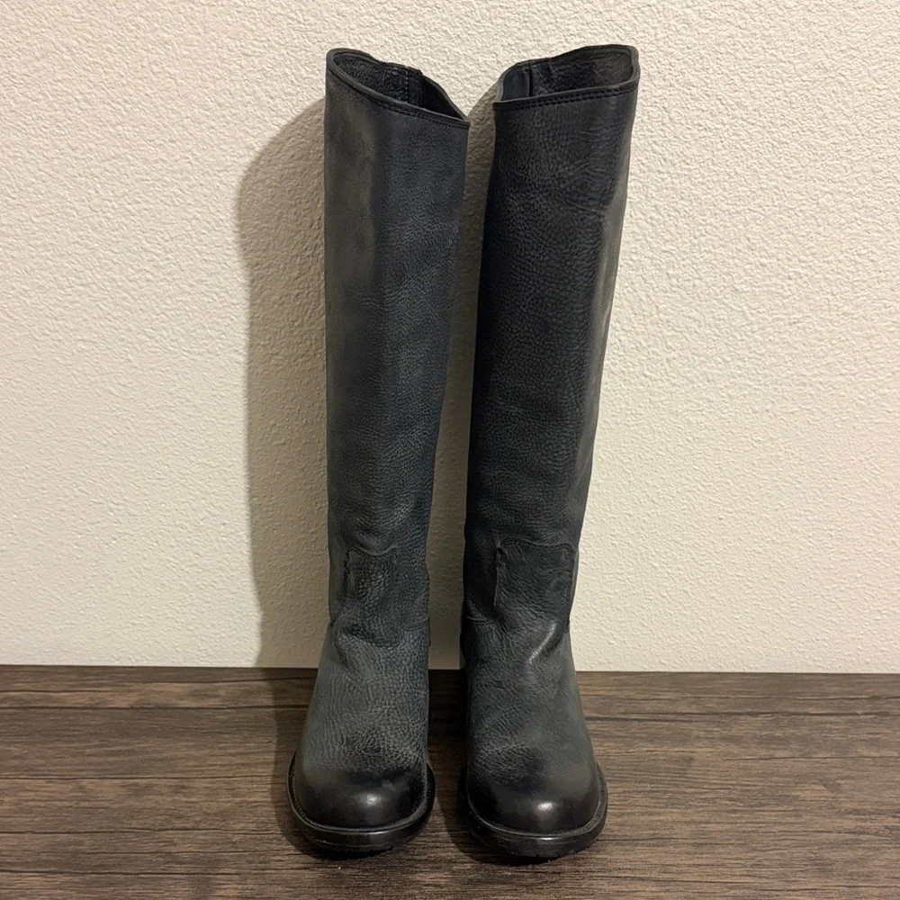 Frye Tall Pull On Pebbled Leather Boots Rounded Toe